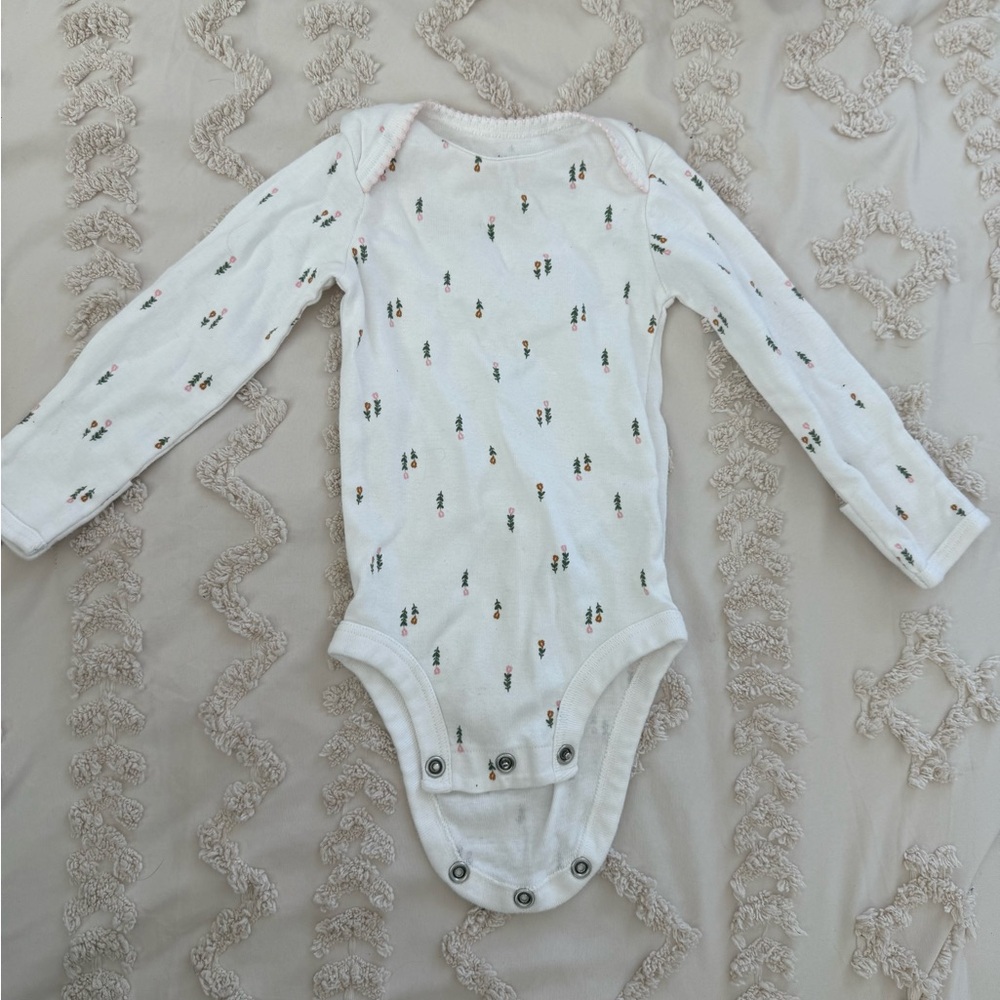 White Long-Sleeve Bodysuit with Cactus Print